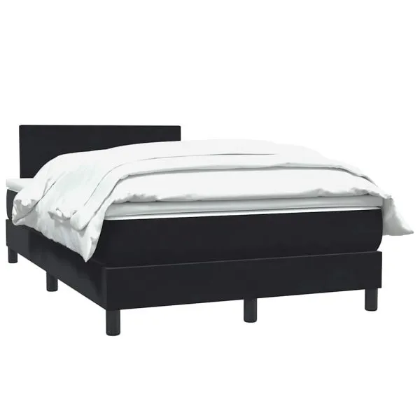 Pat box spring cu saltea, negru, 120×210 cm, catifea