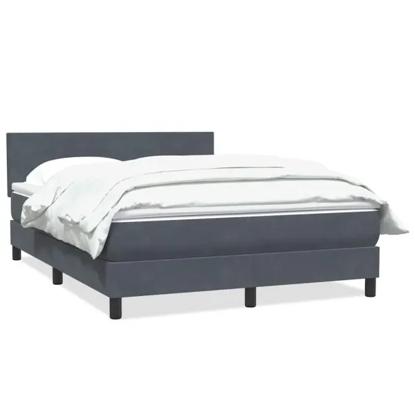 Pat box spring cu saltea, gri închis, 140×210 cm, catifea