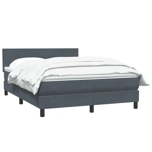 Pat box spring cu saltea, gri închis, 140×210 cm, catifea