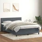 Pat box spring cu saltea, gri închis, 140×210 cm, catifea