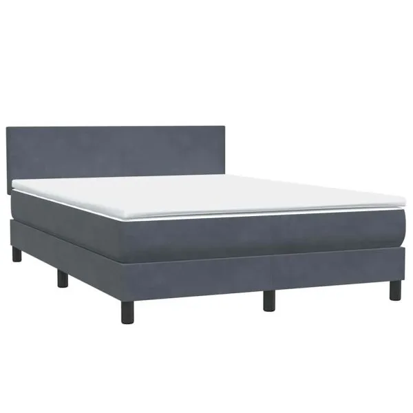 Pat box spring cu saltea, gri închis, 160×210 cm, catifea
