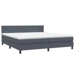 Pat box spring cu saltea, gri închis, 180×210 cm, catifea