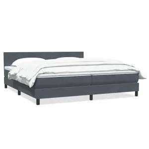 Pat box spring cu saltea, gri închis, 180×210 cm, catifea