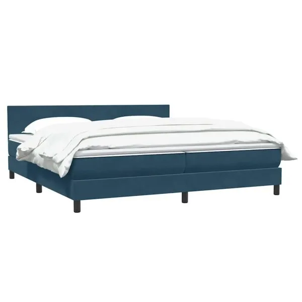 Pat box spring cu saltea, albastru închis, 200×210 cm, catifea