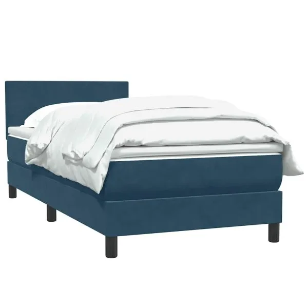 Pat box spring cu saltea, albastru închis, 80×220 cm, catifea