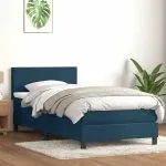 Pat box spring cu saltea, albastru închis, 80×220 cm, catifea