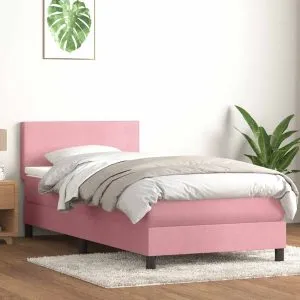 Pat box spring cu saltea, roz, 100×220 cm, catifea