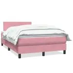 Pat box spring cu saltea, roz, 120×220 cm, catifea
