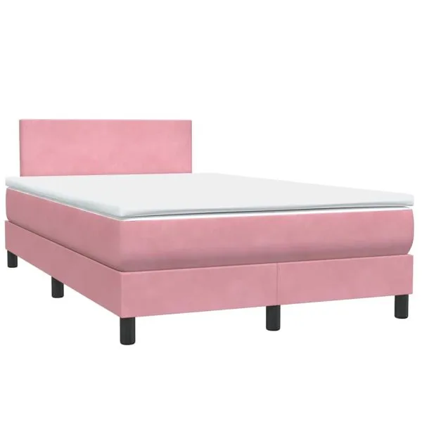 Pat box spring cu saltea, roz, 120×220 cm, catifea
