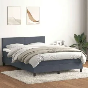 Pat box spring cu saltea, gri închis, 140×220 cm, catifea