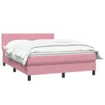 Pat box spring cu saltea, roz, 140×220 cm, catifea