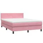 Pat box spring cu saltea, roz, 140×220 cm, catifea
