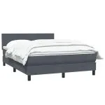 Pat box spring cu saltea, gri închis, 160×220 cm, catifea