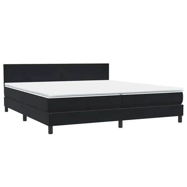 Pat box spring cu saltea, negru, 180×220 cm, catifea