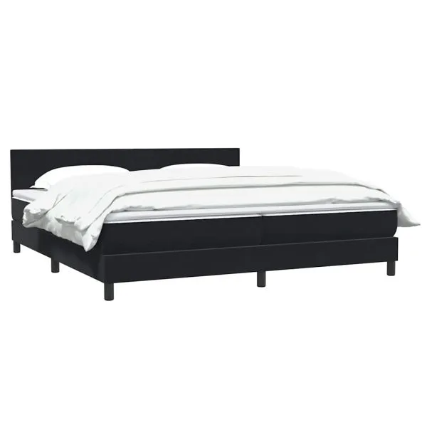 Pat box spring cu saltea, negru, 180×220 cm, catifea