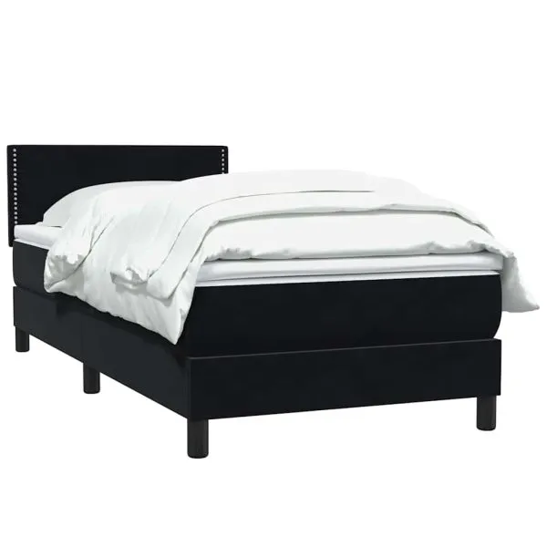 Pat box spring cu saltea, negru, 80×210 cm, catifea