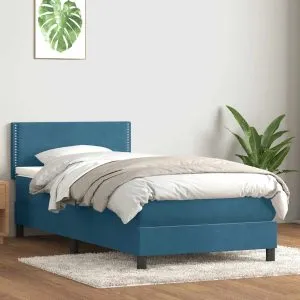 Pat box spring cu saltea, albastru închis, 80×210 cm, catifea