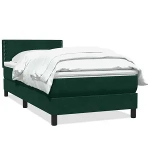 Pat box spring cu saltea, verde închis, 90×210 cm, catifea