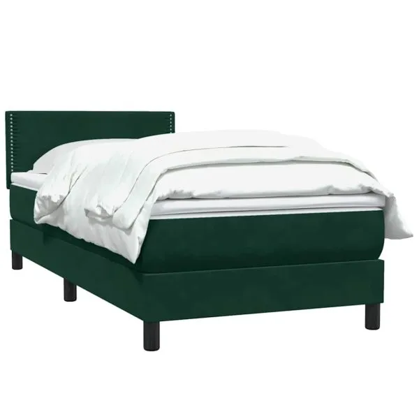 Pat box spring cu saltea, verde închis, 90×210 cm, catifea