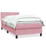 Pat box spring cu saltea, roz, 90×210 cm, catifea
