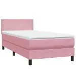 Pat box spring cu saltea, roz, 90×210 cm, catifea