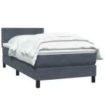 Pat box spring cu saltea, gri închis, 100×210 cm, catifea