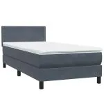 Pat box spring cu saltea, gri închis, 100×210 cm, catifea