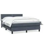 Pat box spring cu saltea, gri închis, 140×210 cm, catifea