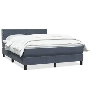 Pat box spring cu saltea, gri închis, 140×210 cm, catifea