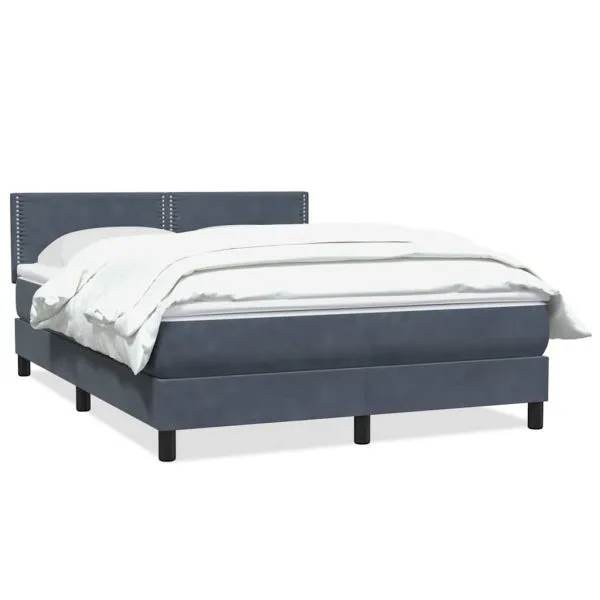 Pat box spring cu saltea, gri închis, 140×210 cm, catifea