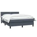 Pat box spring cu saltea, gri închis, 140×210 cm, catifea