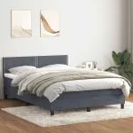 Pat box spring cu saltea, gri închis, 140×210 cm, catifea