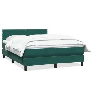 Pat box spring cu saltea, Verde închis, 140×210 cm, catifea