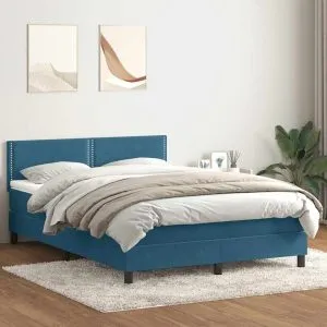 Pat box spring cu saltea, albastru închis, 160×210 cm, catifea