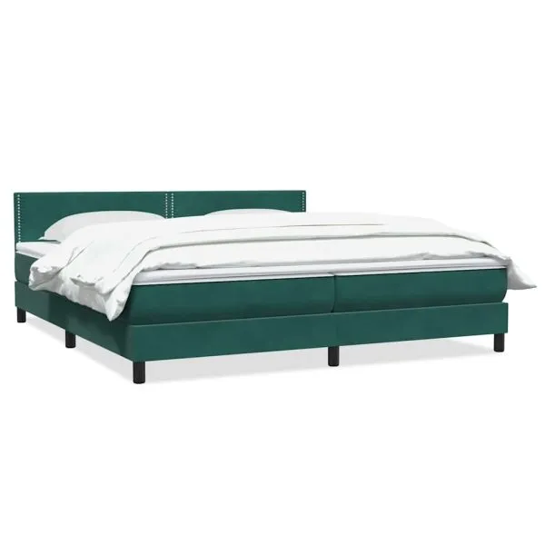 Pat box spring cu saltea, verde închis, 180×210 cm, catifea