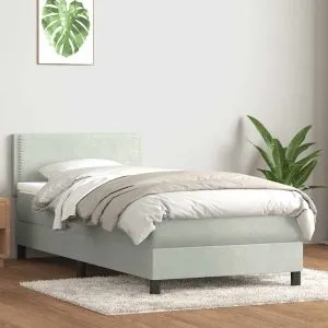Pat box spring cu saltea, gri deschis, 80×220 cm, catifea