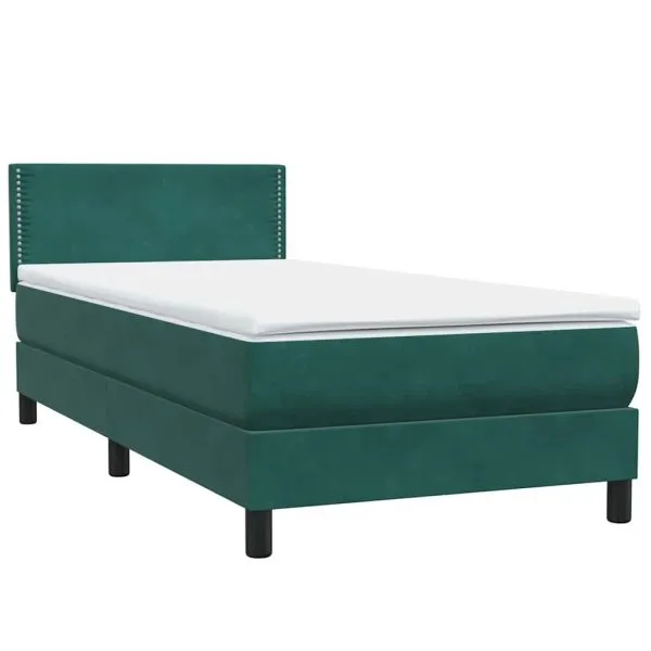 Pat box spring cu saltea, verde închis, 80×220 cm, catifea