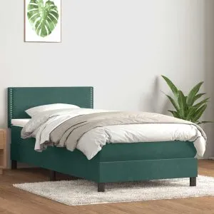 Pat box spring cu saltea, verde închis, 80×220 cm, catifea