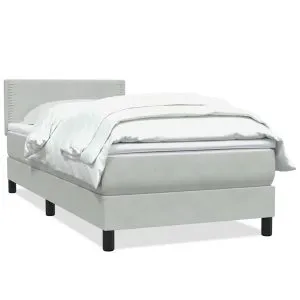 Pat box spring cu saltea, gri deschis, 100×220 cm, catifea