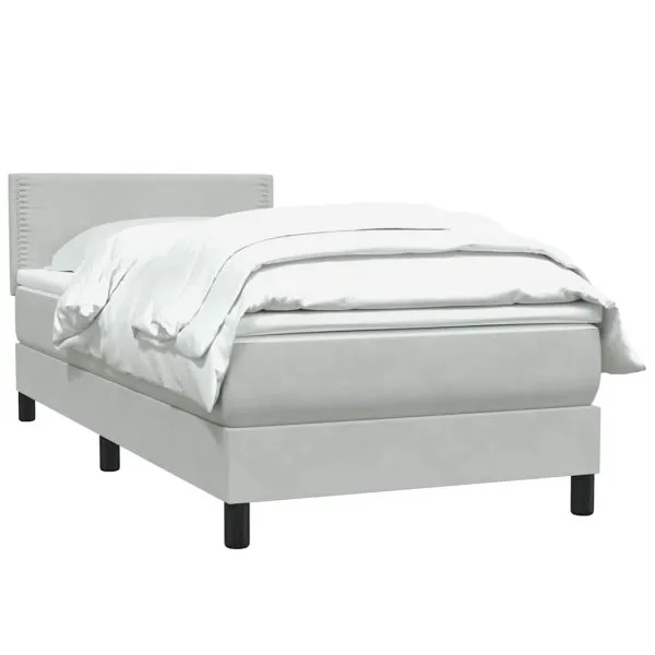 Pat box spring cu saltea, gri deschis, 100×220 cm, catifea