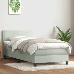 Pat box spring cu saltea, gri deschis, 100×220 cm, catifea