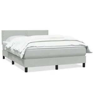 Pat box spring cu saltea, gri deschis, 140×220 cm, catifea