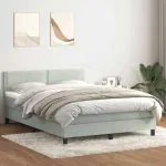 Pat box spring cu saltea, gri deschis, 140×220 cm, catifea