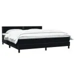 Pat box spring cu saltea, negru, 180×220 cm, catifea