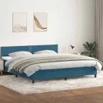 Pat box spring cu saltea, albastru închis, 180×220 cm, catifea