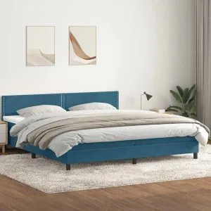 Pat box spring cu saltea, albastru închis, 180×220 cm, catifea