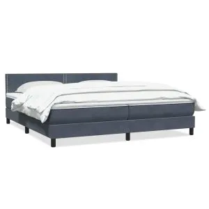 Pat box spring cu saltea, gri închis, 200×220 cm, catifea