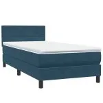 Pat box spring cu saltea, albastru închis, 80×210 cm, catifea