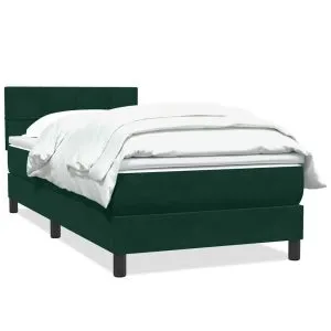 Pat box spring cu saltea, verde închis, 90×210 cm, catifea