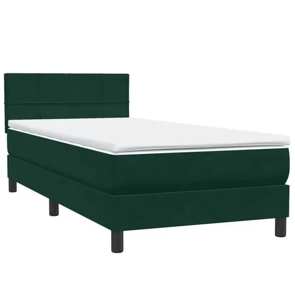 Pat box spring cu saltea, verde închis, 90×210 cm, catifea